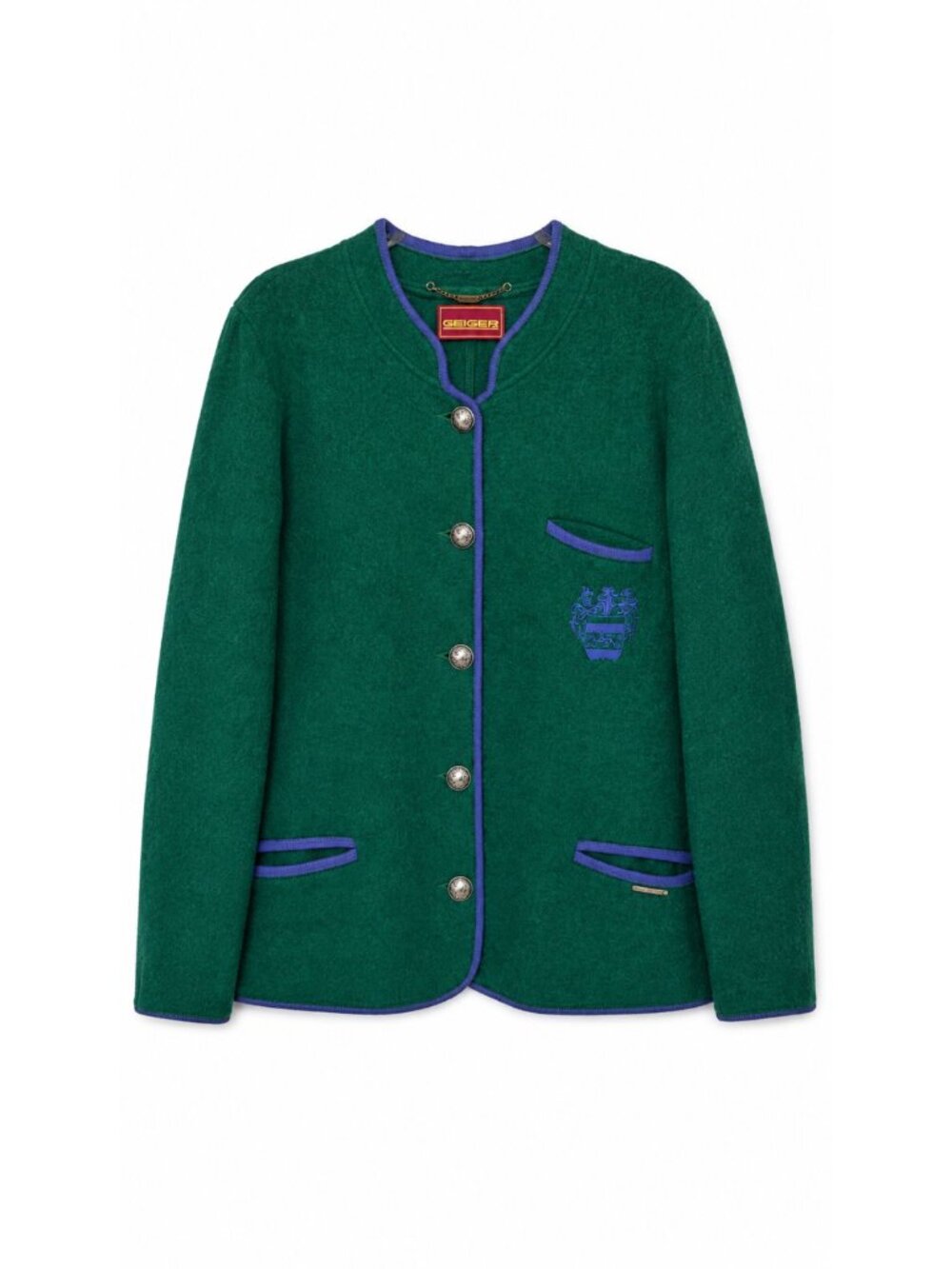 100% Virgin Boiled Green Wool Jacket Blue Trim Austrian Style